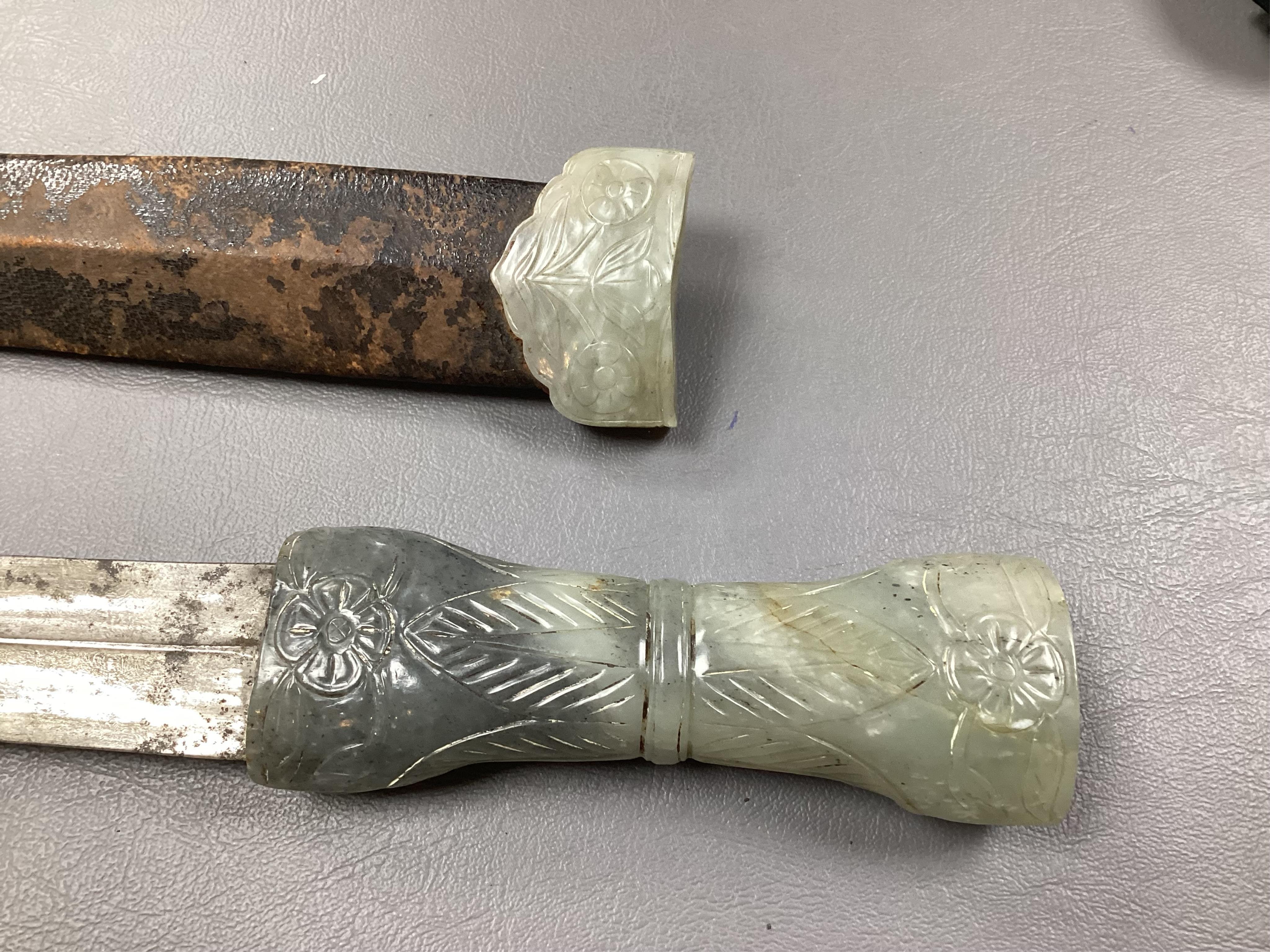 A Chinese or Indian Mughal style jade mounted dagger, 19th century